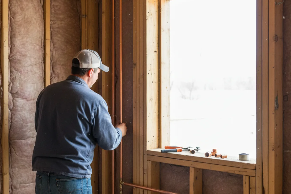 Licensed plumber running new copper supply lines in a Meigs home